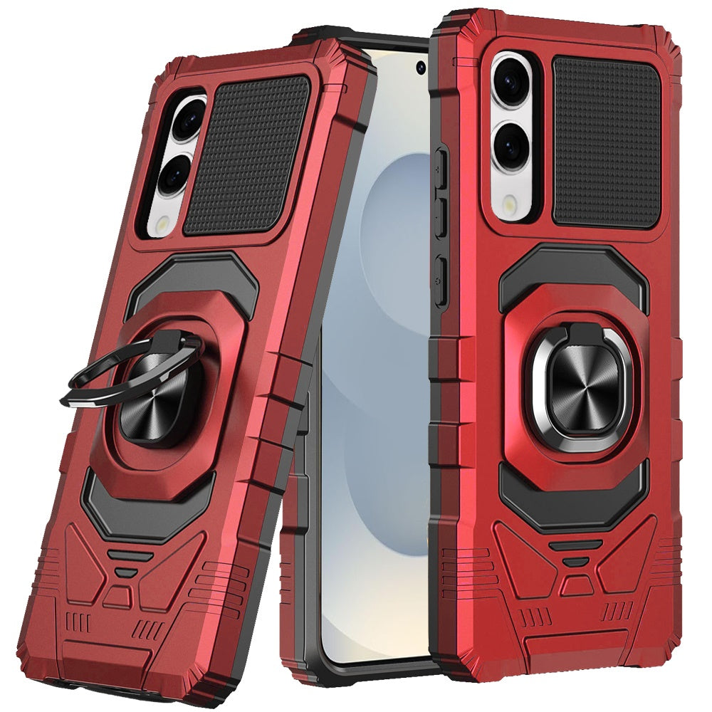 For Samsung Galaxy S25 EDGE Hybrid Dual Layer with 360° Rotate Magnetic Ring Stand Holder Kickstand TPU Rugged PC Shockproof Case Cover Red