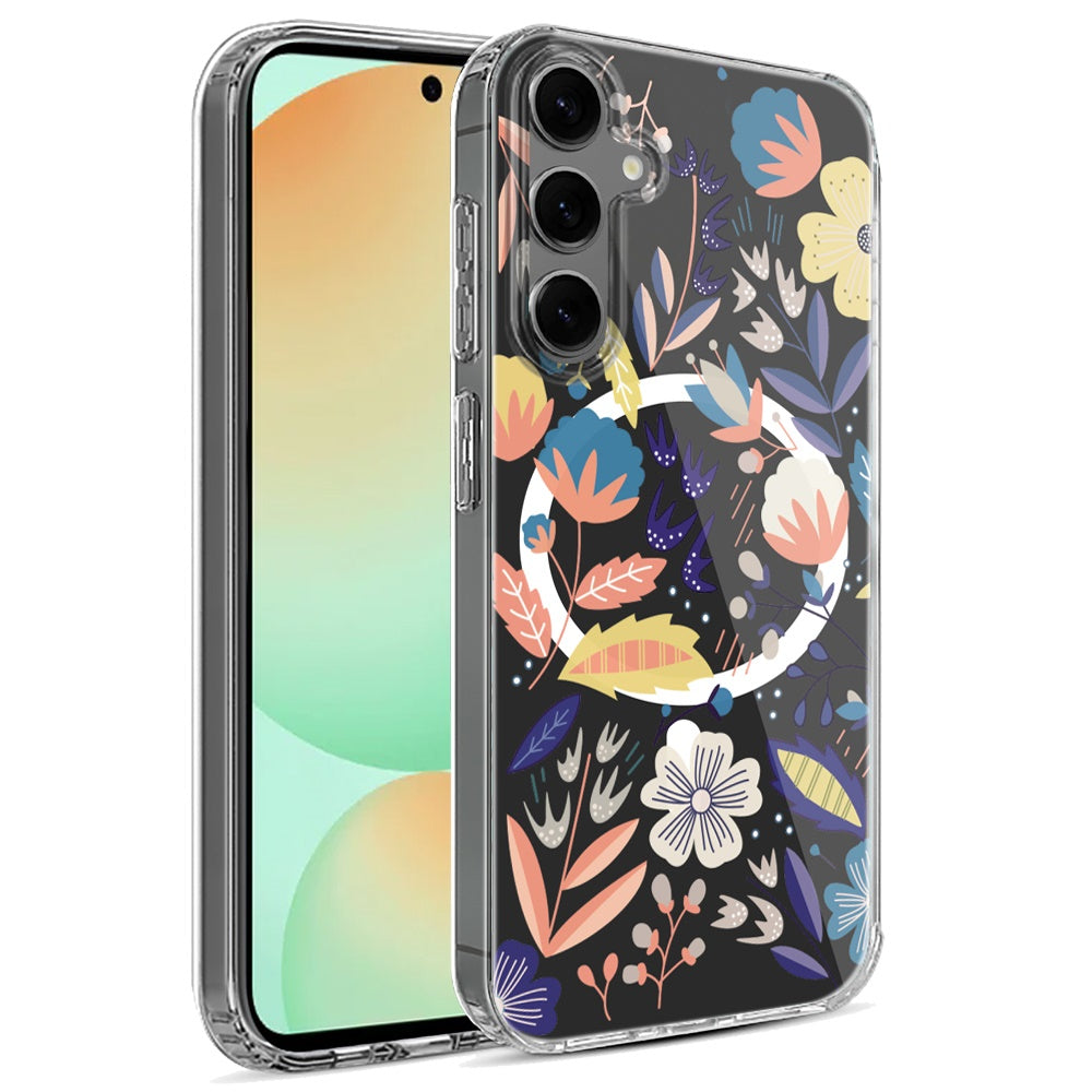 For Samsung Galaxy S24 FE /Fan Edition Hybrid Flower Design Stylish Fashion Thick Hard MagSafe Compatible Shockproof Case Cover