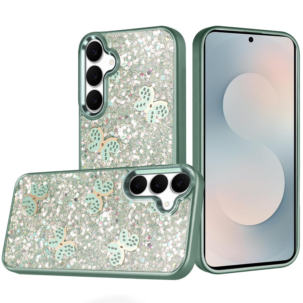 For Samsung Galaxy S26 Ultra Cute Butterfly Crystal Diamond Glitter Case Sparkle Bling Frame Metallic Edges, Shimmer TPU Hybrid Case Cover