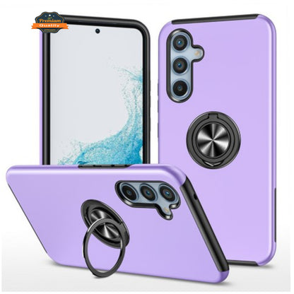 For Samsung Galaxy A37 5G Military Grade Hybrid Case with Flat Metal Ring 360° Rotation Kickstand, Slim Fit Back Hard PC Case Cover