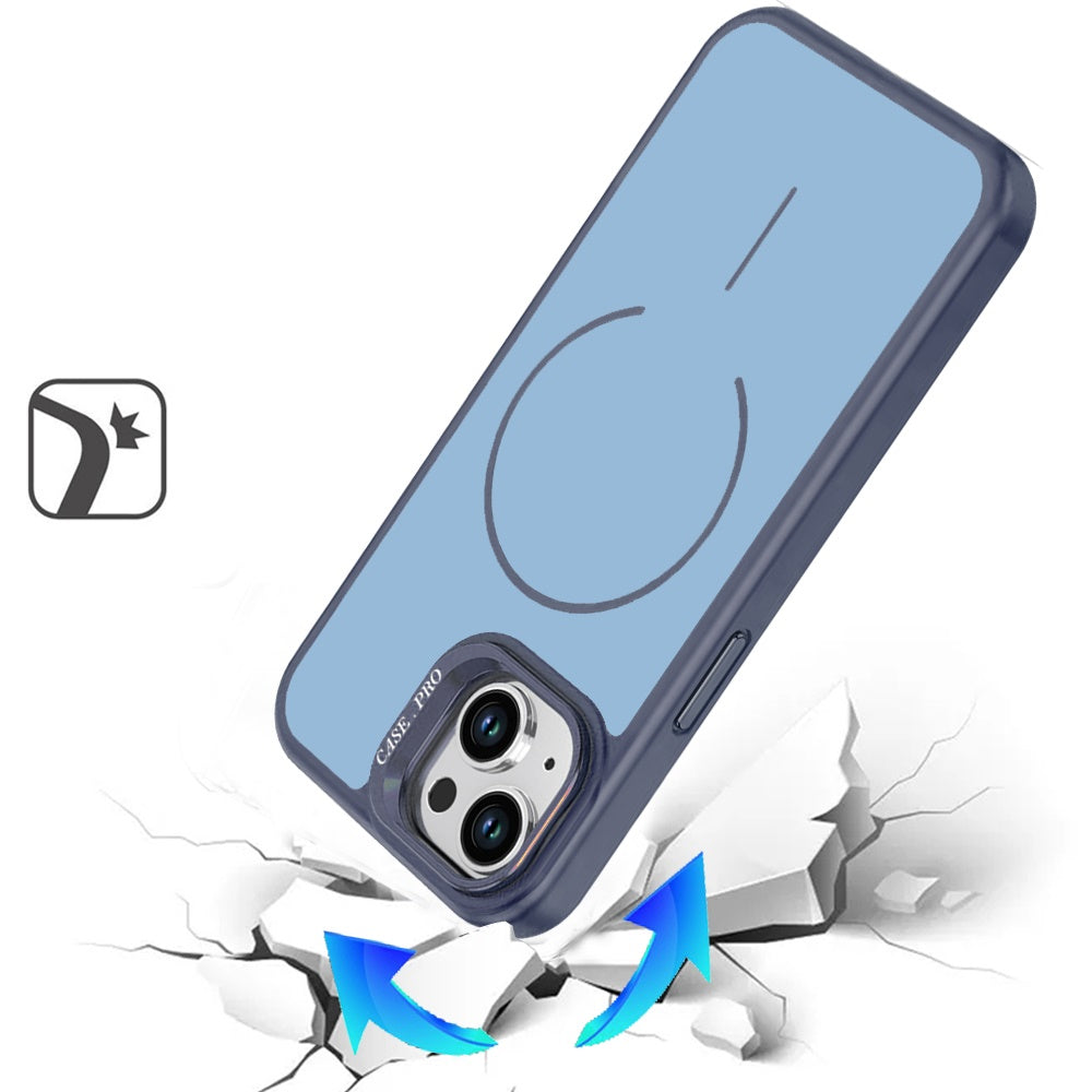 For iPhone 15 (6.1") MagSafe Compatible Matte Metallic Stand TPU Hybrid Drop Protection Camera Kickstand Case Cover Cosmic Orange