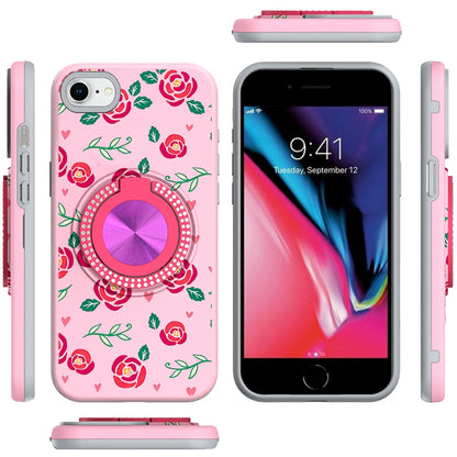 For Apple iPhone SE 3 (2022) SE/8/7 Pattern Design Hybrid with Invisible Ring Stand & Magnetic Back, Shockproof Protective Grip Case Cover