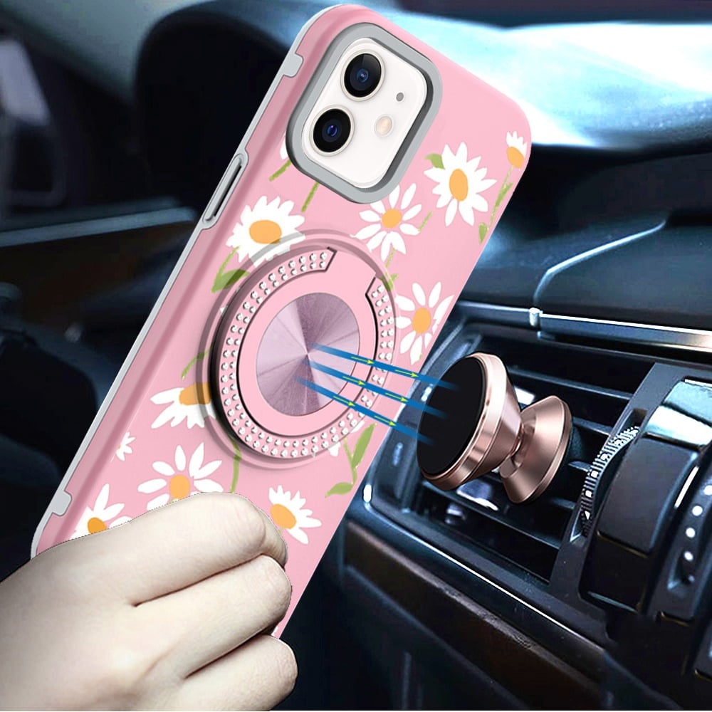 For Apple iPhone 12 Pro Max Pattern Design Hybrid with Invisible Ring Stand & Magnetic Back, Shockproof Protective Grip Case Cover