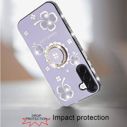 For Samsung Galaxy A17 5G Diamonds Bling All Around Edges Sparkly Glitter Hybrid with Ring Stand Holder Fashion Good Luck Case Cover