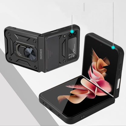 For Samsung Galaxy Z Fold 7 Camera Slide Protector with Magnetic Ring Stand, Hybrid TPU Shockproof Protective Case Cover