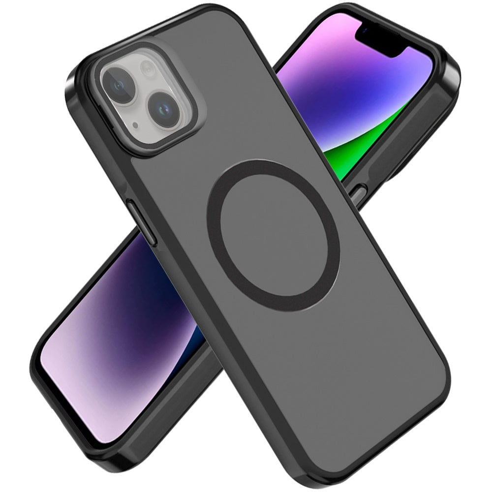 For Apple iPhone 14 /13 Tough HQ Hybrid Case with Aluminum Frame Camera Stand, Compatible with MagSafe, Translucent Matte Shockproof Case Cover