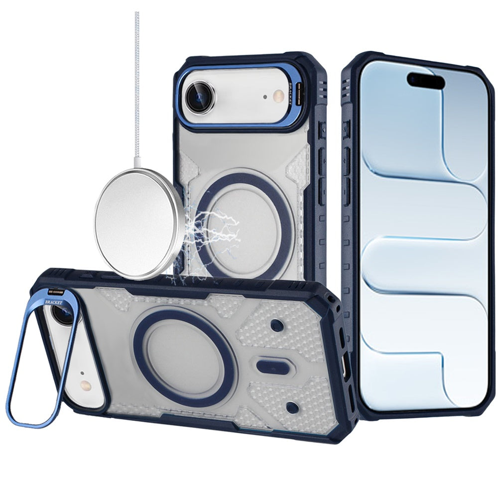For Apple iPhone 17 AIR Transparent Tough Dotted Magnetic Case with Camera Stand & Hybrid Grip Shockproof Case Cover