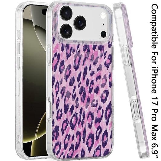For Apple iPhone 17 Pro Max Stylish Pattern Fashion IMD Printed Design TPU Double Layer Slim Shockproof with Magnetic Back Case Cover Pink Leopard