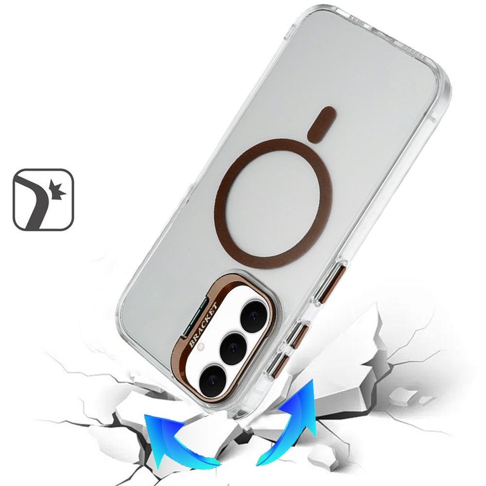 For Samsung Galaxy S25 FE /S25 Fan Edition Magnetic Back MagSafe Compatible Transparent Hybrid Drop Protection with Metallic Camera Stand Case Cover