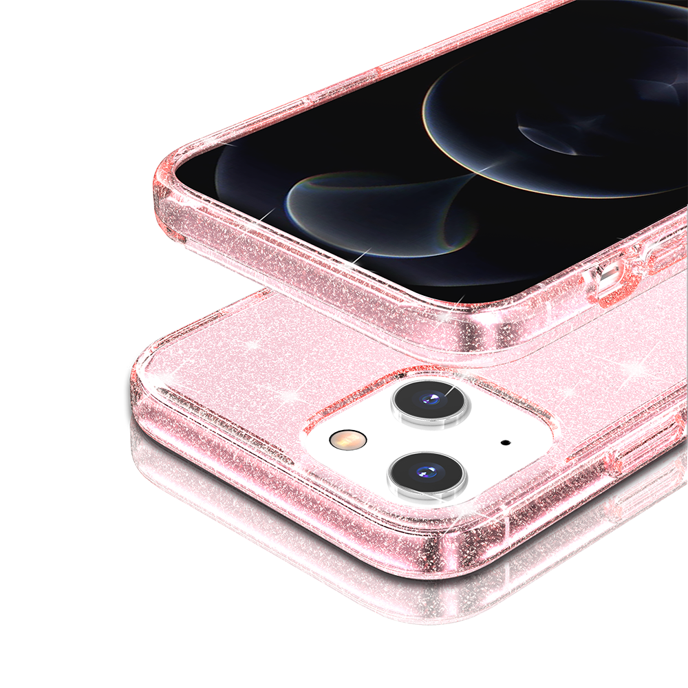 For Samsung Galaxy A17 5G Transparent Glitter Shiny Sparkle Bling TPU Rubber Hard Back Hybrid Frame Shockproof Case Cover Pink