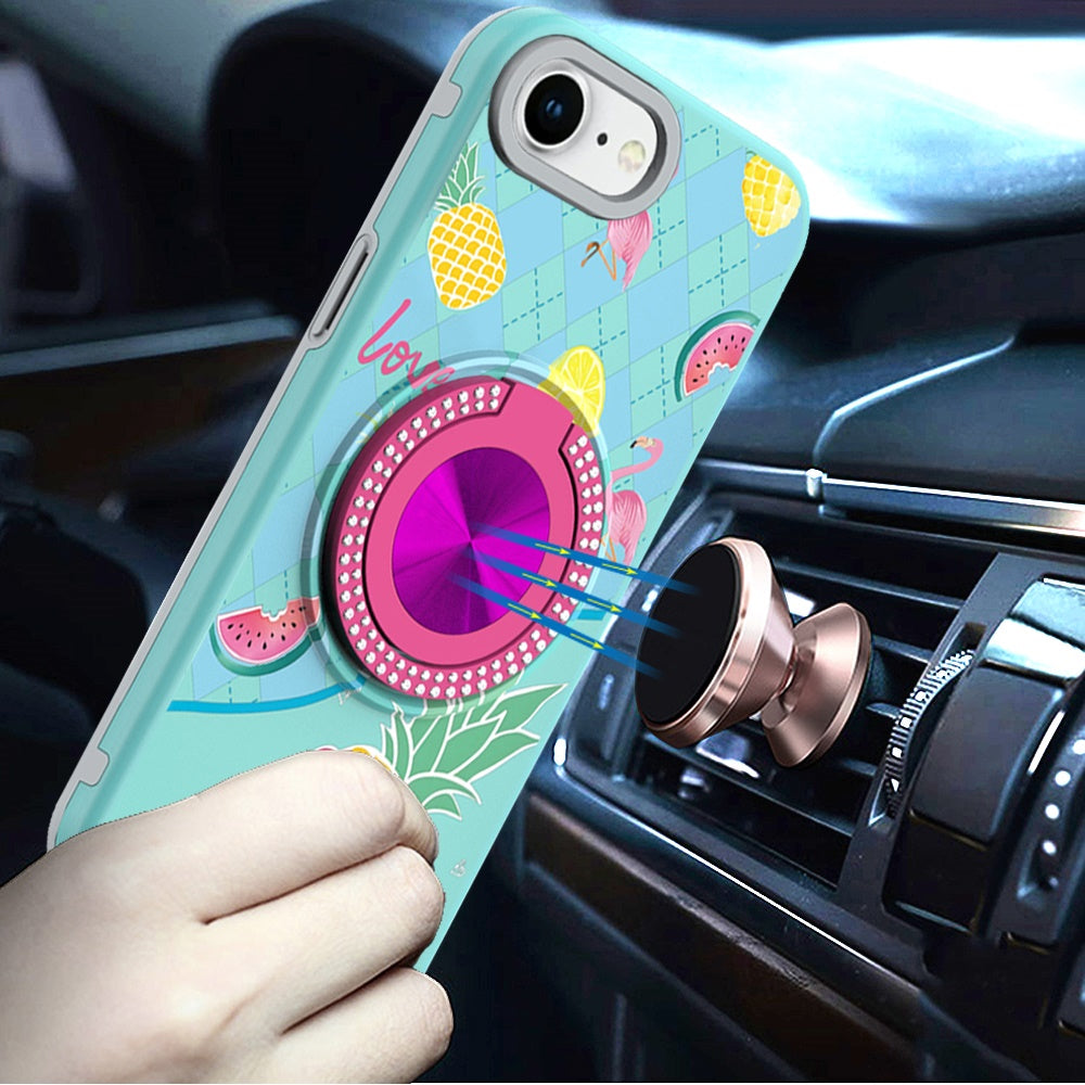 For Apple iPhone 17E /16E Pattern Design Hybrid with Invisible Ring Stand & Magnetic Back, Shockproof Protective Grip Case Cover