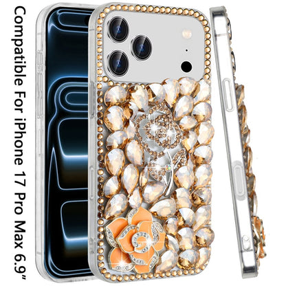 For Apple iPhone 17 Pro Max (6.9") Bling Crystal 3D Full Diamonds Luxury Sparkle Rhinestone Hybrid Protective Case Cover