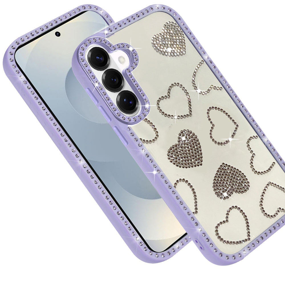 For Samsung Galaxy S26+ / S26 Plus Spread Love Glitter Shimmer Diamond Edge Hybrid Drop Protection Shockproof Design Compatible Case Cover