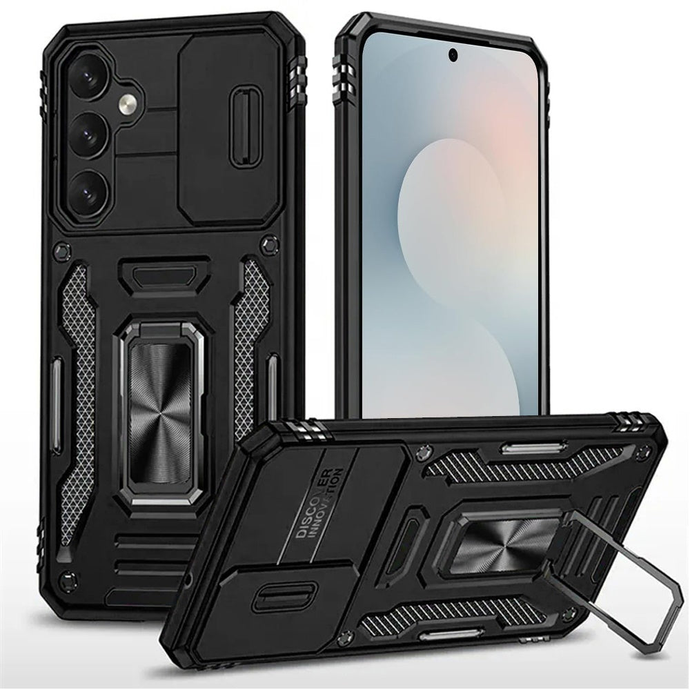 For Samsung Galaxy S26+ / S26 Plus Tough Hybrid Case with Movable Camera Window & Metal Ring Stand Shockproof Case Cover