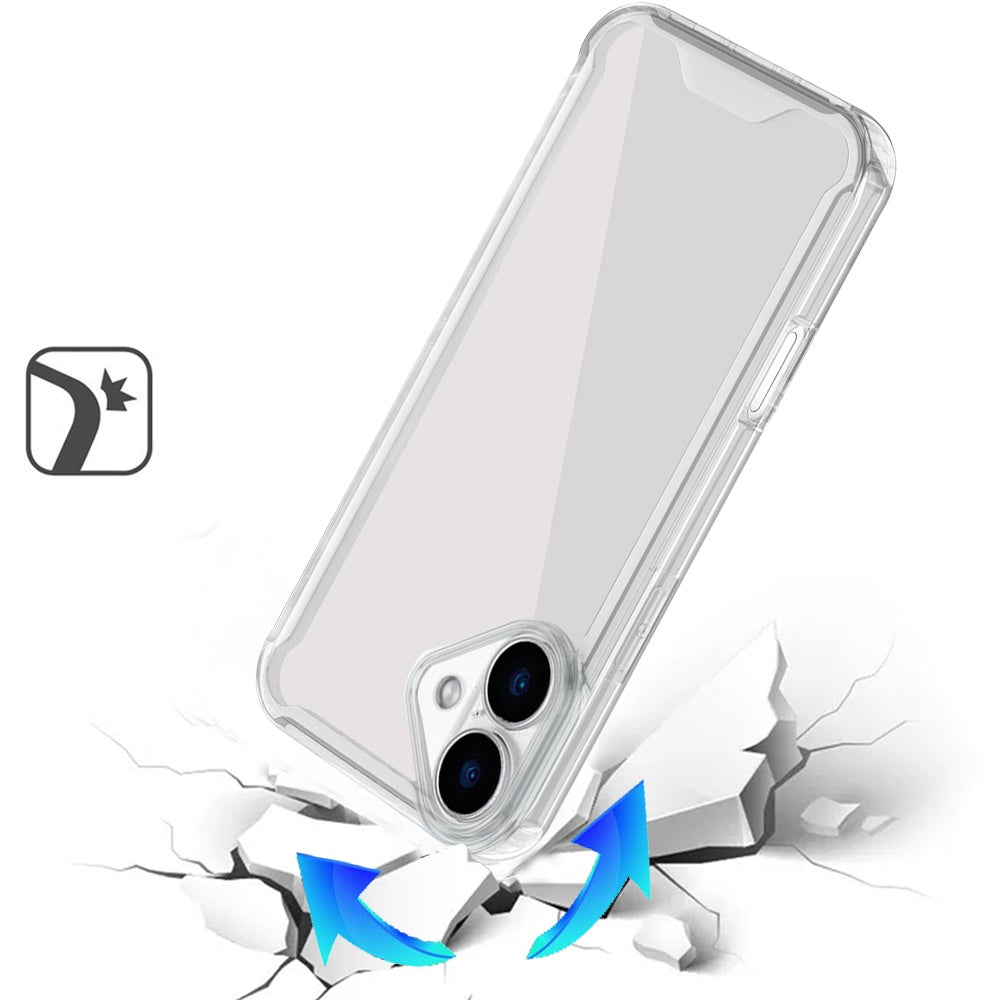 For Apple iPhone 17 (6.3") Clear Colored Shockproof Transparent Hard PC + Rubber TPU Hybrid Bumper Shell Slim Protective Case Cover Clear+Clear