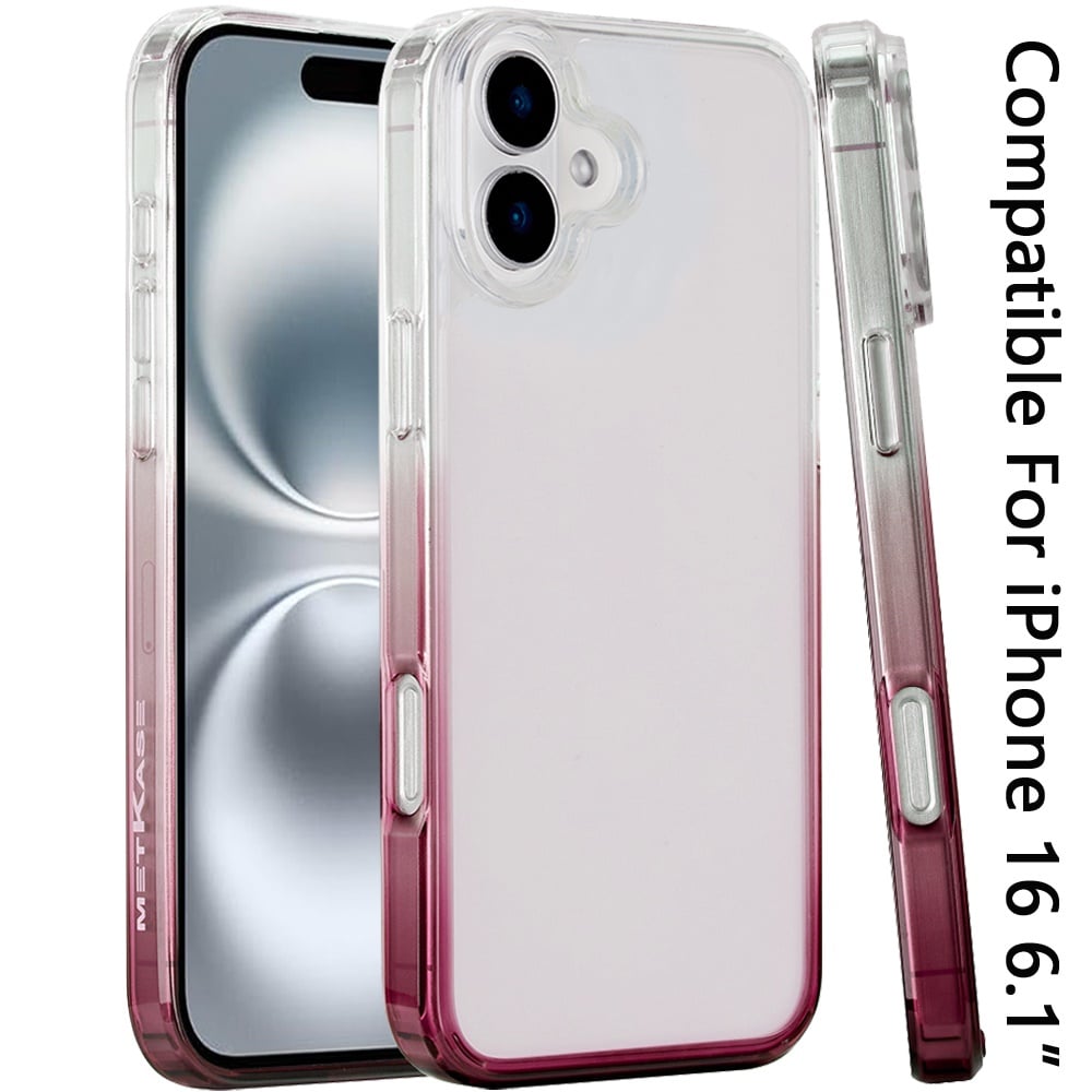 For iPhone 16 (6.1") Transparent Two Tone Gradiant Magnetic Space [Compatible with Magsafe] Hybrid Shockproof Protective Case Cover Two Tone Pink