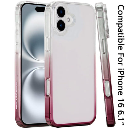 For iPhone 16 (6.1") Transparent Two Tone Gradiant Magnetic Space [Compatible with Magsafe] Hybrid Shockproof Protective Case Cover Two Tone Pink