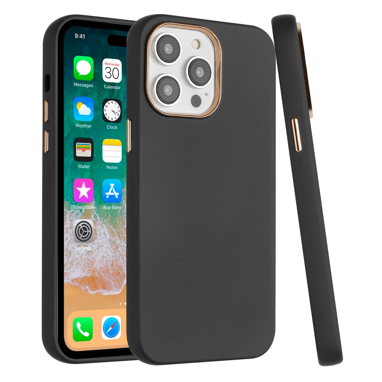 For Apple iPhone 11 Pro Max Slim Classic Hybrid Around Rubber Gummy Gel Slick Hard PC Silicone TPU Chromed Button Case Cover Black