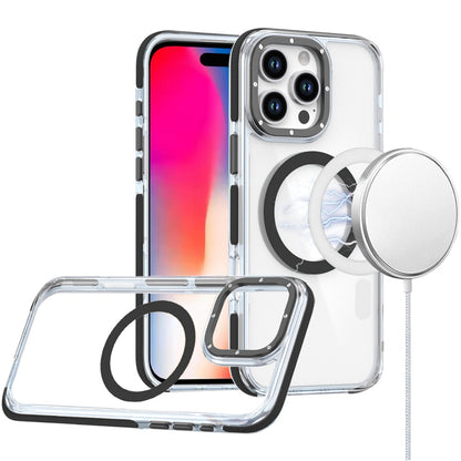 For Apple iPhone 16 Pro (6.3") Transparent back with Colorful Frame Strong Magnetic Circle [Compatible with Magsafe] Slim Shockproof Case Cover