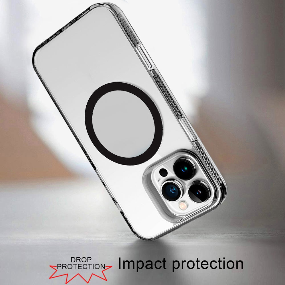 For Apple iPhone 16 Pro MagSafe Compatible Integrated Technology Clean Transparent Hybrid Armor TPU Frame Case Cover Black