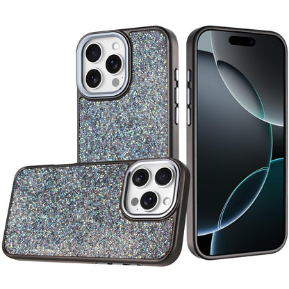 For iPhone 16 Pro Max (6.9") Crystal Sparkle Diamond Glass Full Mini Glitter Bling Frame TPU Hybrid Protective Case Cover