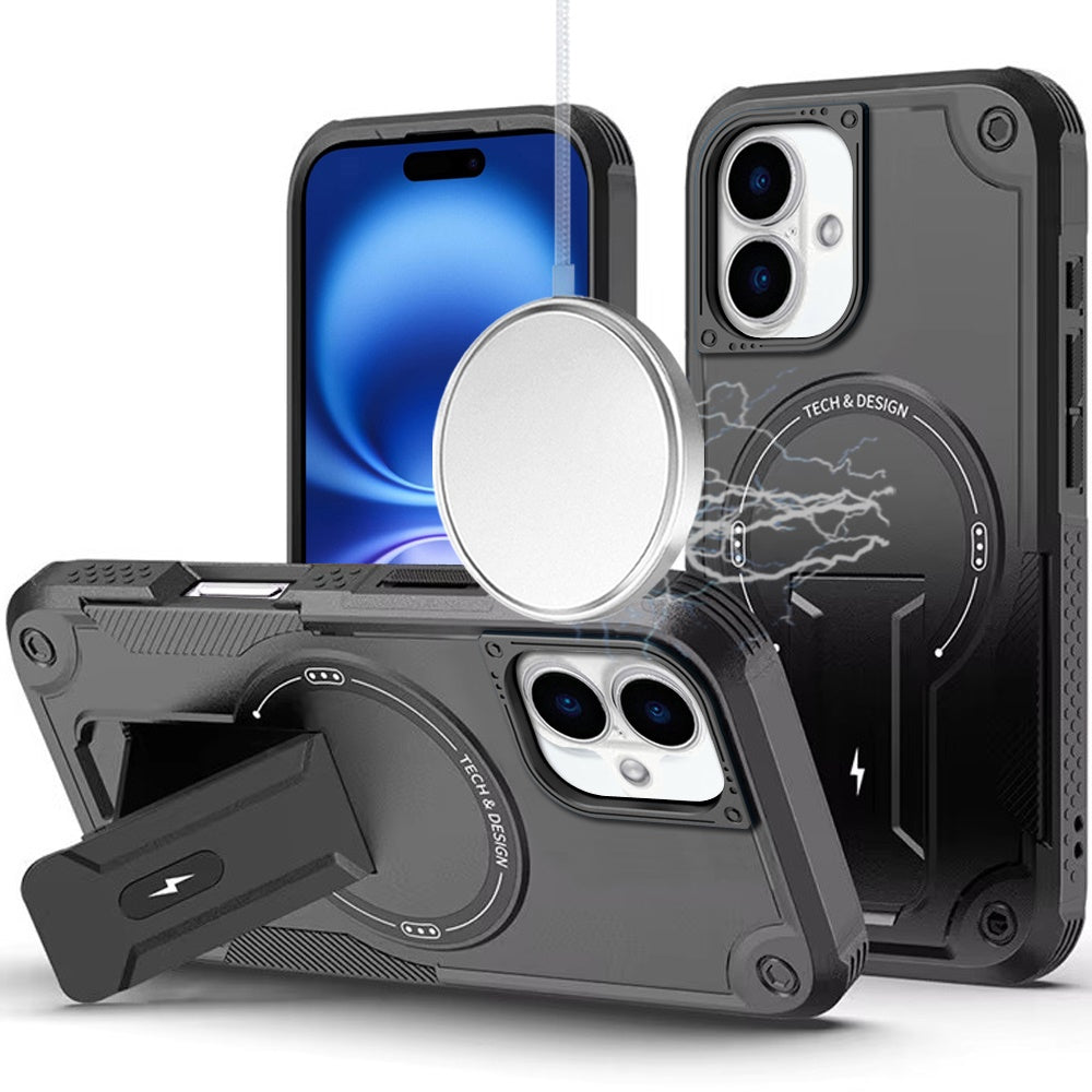 For Apple iPhone 17 (6.3") Magnetic Invisible Kickstand Holder with Magsafe, Slim Fit Shockproof Hybrid Military Grade Heavy Duty Case Cover