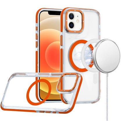 For Apple iPhone 16 Plus (6.7") Transparent back with Colorful Frame Strong Magnetic Circle [Compatible with Magsafe] Shockproof Case Cover Clear Orange