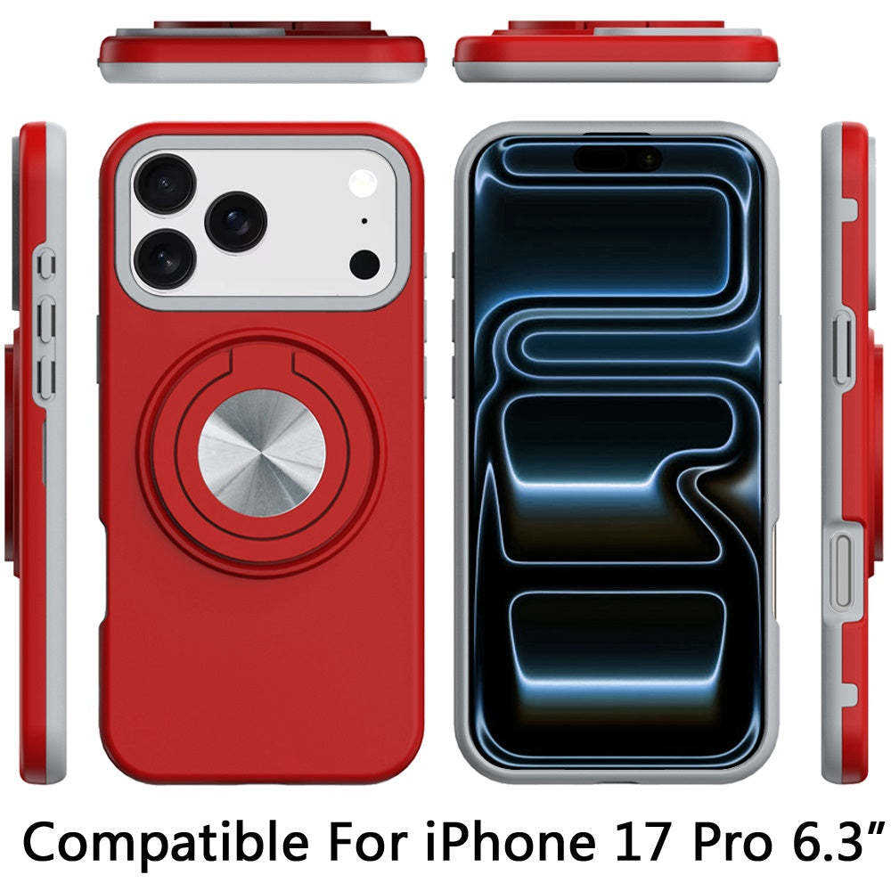For Apple iPhone 17 Pro Metal Matte Hybrid with Invisible Rotational Ring Stand, Car Mount Friendly, Military Grade Slim Fit Sturdy Case Cover