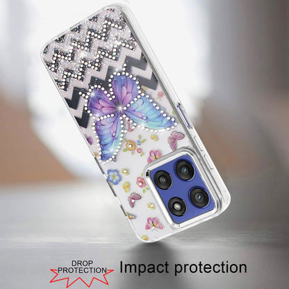 For Motorola Moto G Stylus 5G 2026 /2025 Butterfly Resin Epoxy Diamond Design Metal Edged Hybrid Shockproof Heavy Duty Drop Protection Case Cover