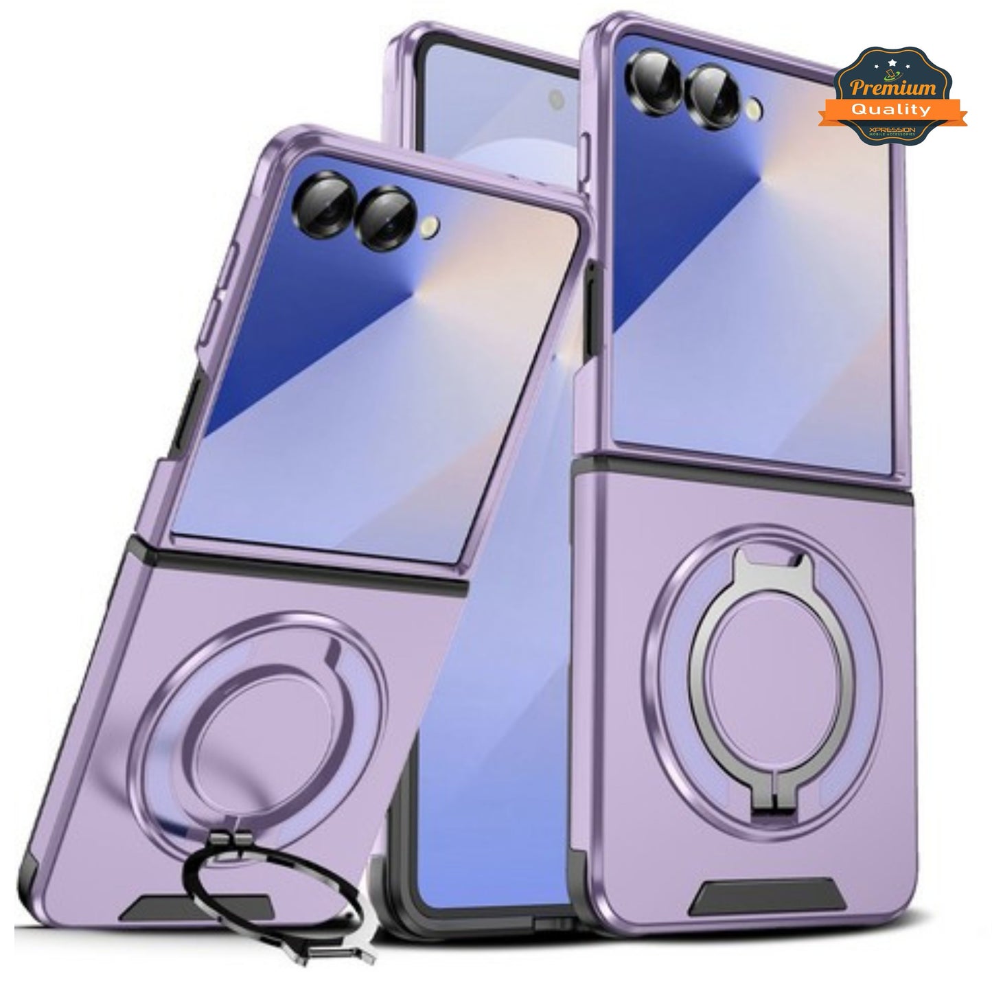 For Samsung Galaxy Z Flip 7 Hybrid Case with 360° Magnetic Ring Stand, Camera Slide Protector & Compatible with MagSafe Case Cover