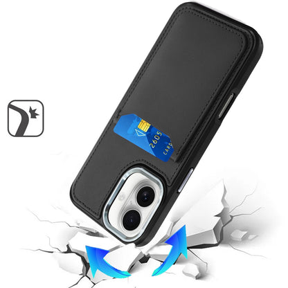 For Apple iPhone 17 (6.3") PU Leather Wallet Cover with Credit Card Holder, Kickstand & Mirror Inside Slim Fit TPU & PC Hybrid Design Case Cover