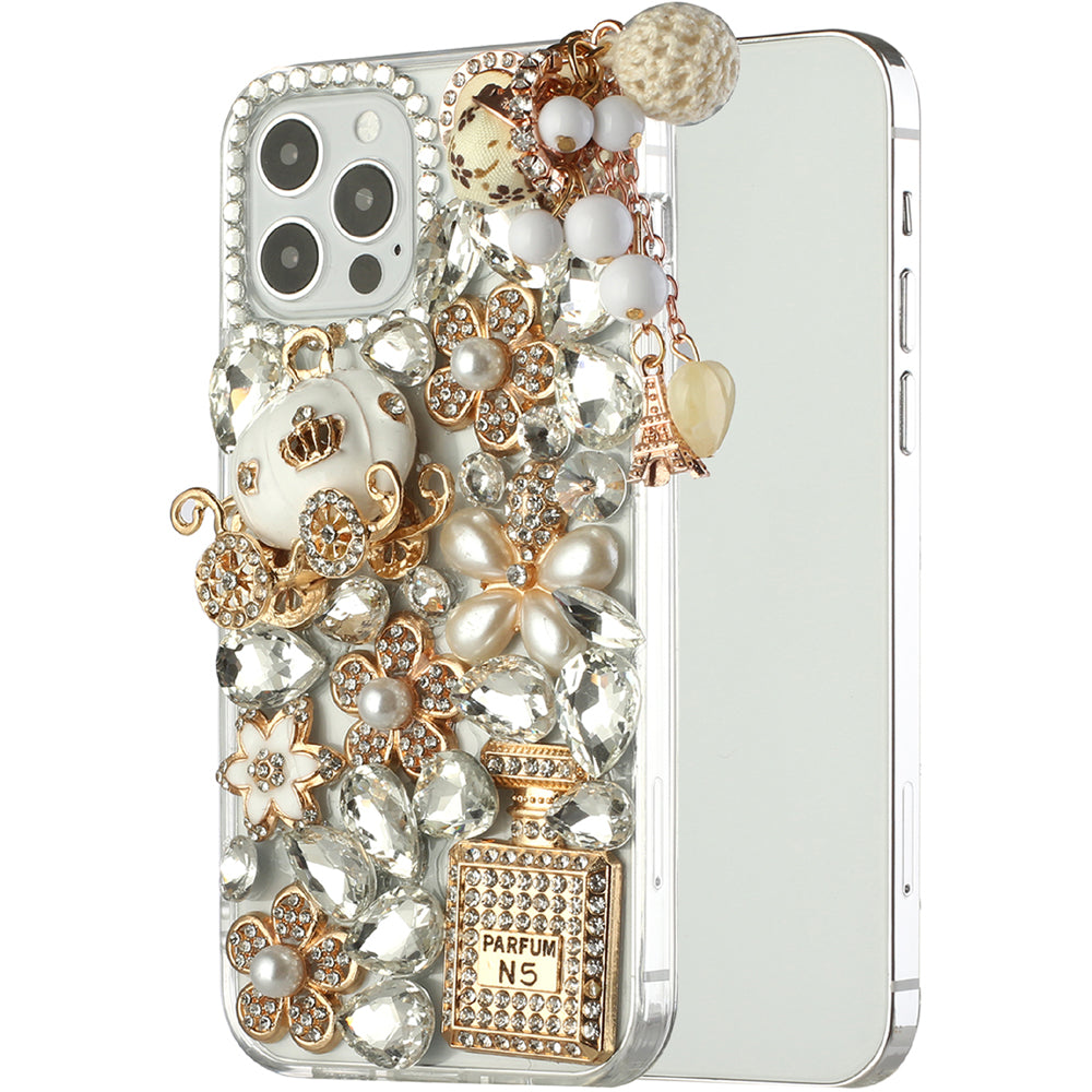 For Apple iPhone 17E /16E Bling Crystal 3D Full Diamonds Luxury Sparkle Rhinestone Hybrid Case Cover Ultimate Multi Ornament White