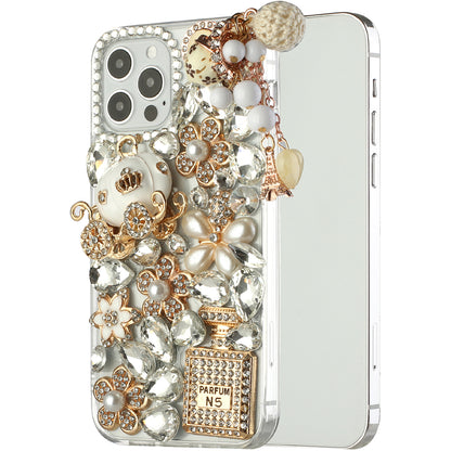 For Apple iPhone 17E /16E Bling Crystal 3D Full Diamonds Luxury Sparkle Rhinestone Hybrid Case Cover Ultimate Multi Ornament White