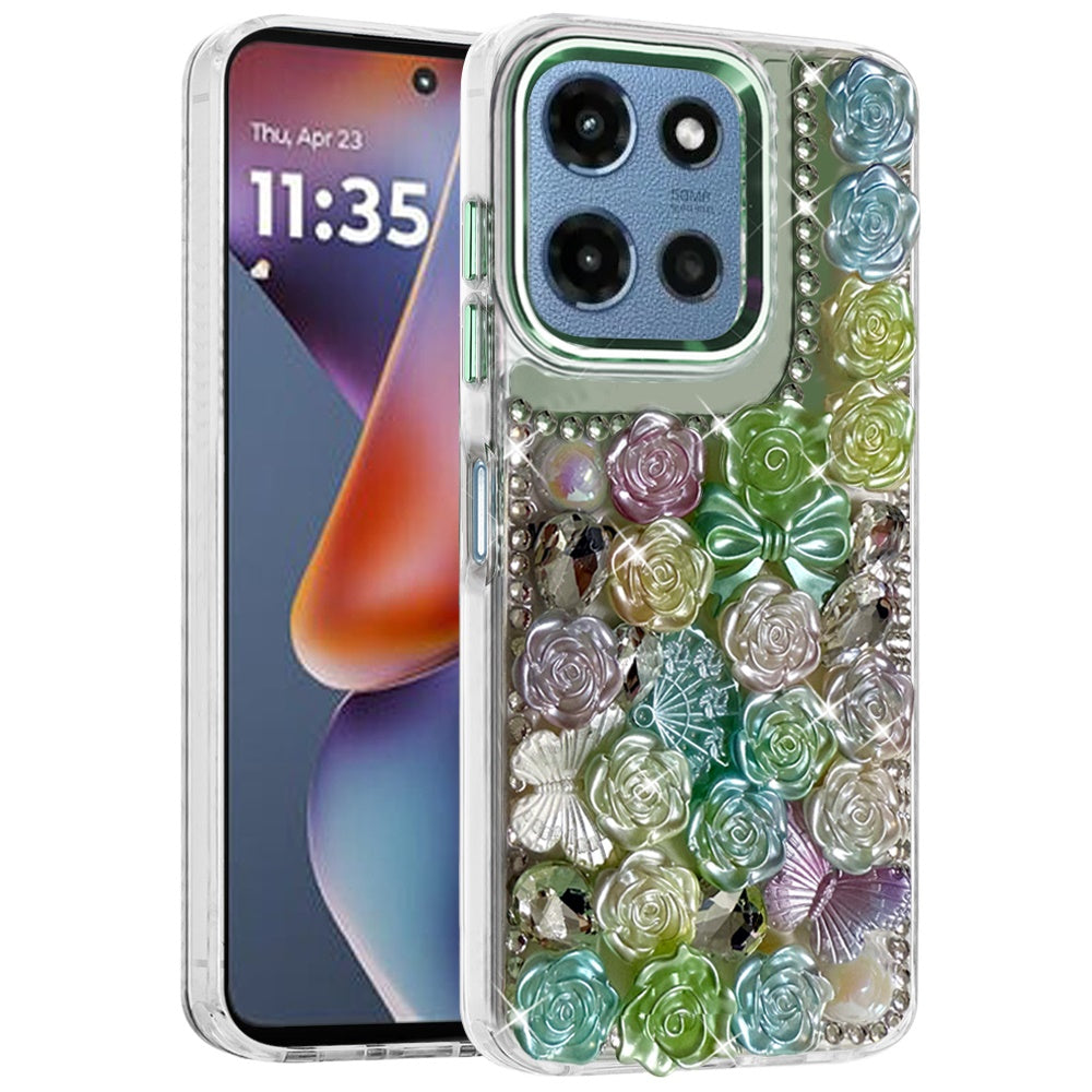 For Samsung Galaxy A57 Muti-Color Floral Fashion Bling Crystal 3D Full Diamonds Stones Sparkle Rhinestone Glitter Hybrid Case Cover