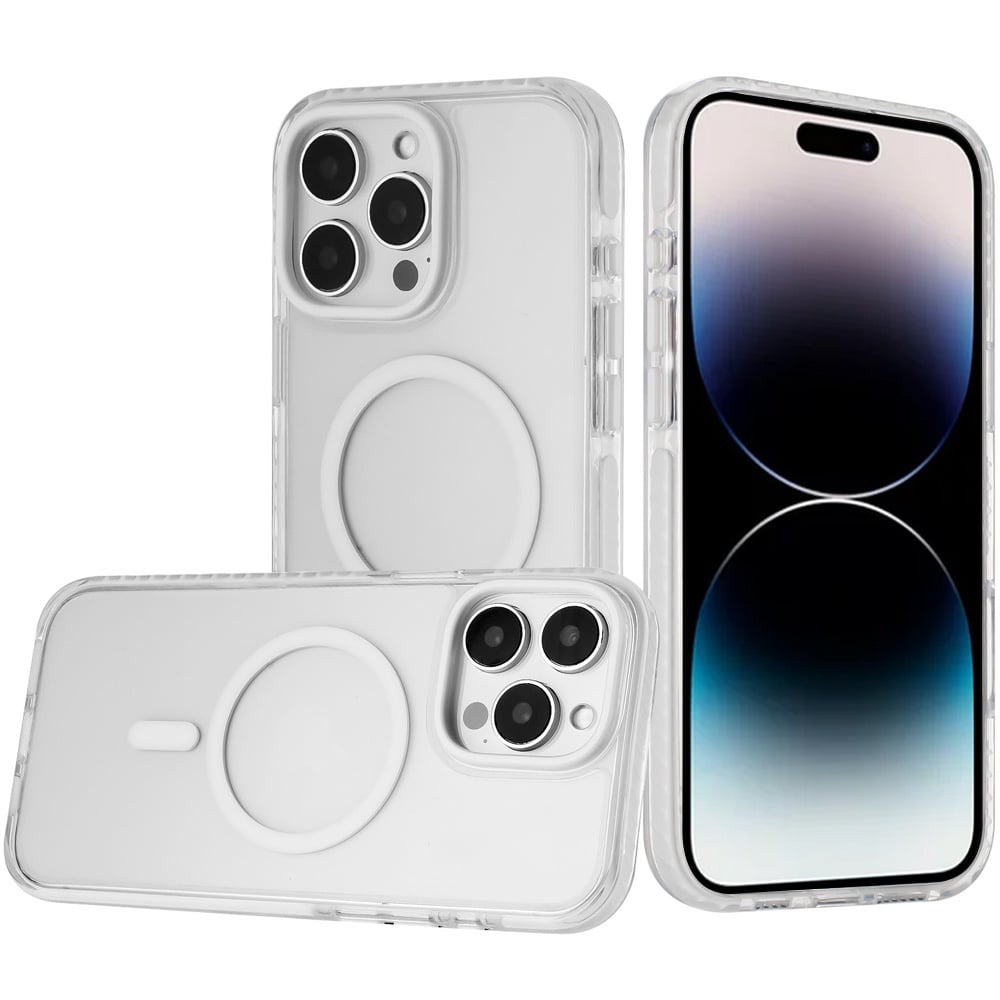For iPhone 14 Pro Max (6.7") Transparent Hybrid with Color-Matched Magnetic Circle, Rubber TPU Frame Hard PC Shockproof Case Cover