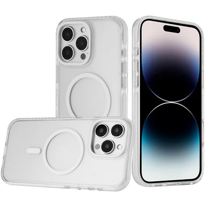 For iPhone 14 Pro Max (6.7") Transparent Hybrid with Color-Matched Magnetic Circle, Rubber TPU Frame Hard PC Shockproof Case Cover