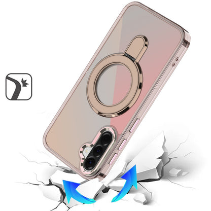 For Samsung Galaxy A57 Chrome Hybrid with Rotating Magnetic Circle Ring Stand, Slim Shockproof Hybrid Case Cover