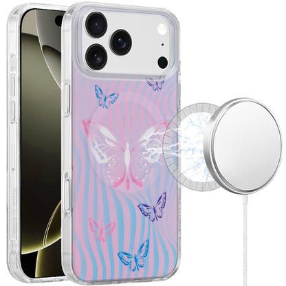 For Apple iPhone 17 Stylish Pattern Fashion IMD Printed Design TPU Double Layer Slim Shockproof with Magnetic Back Case Cover Pink Butterfly