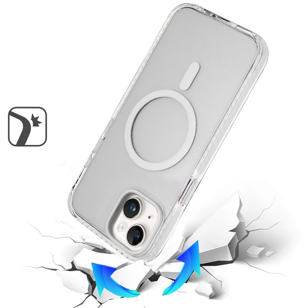 For iPhone 15 (6.1") Transparent Hybrid with Color-Matched Magnetic Circle, Rubber TPU Frame Hard PC Shockproof Case Cover