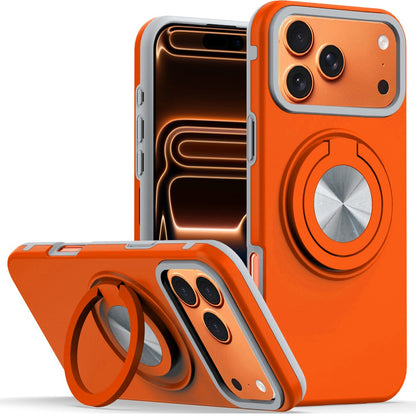 For Apple iPhone 17 Pro Max Metal Matte Hybrid with Invisible Rotational Ring Stand, Car Mount Friendly, Military Grade Slim Fit Sturdy Case Cover Cosmic Orange