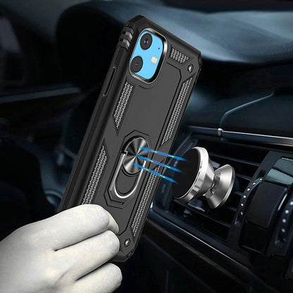For Apple iPhone 12 Pro Max Hybrid Shockproof Durable 360 Degree Rotatable Ring Stand Holder Kickstand Fit Magnetic Car Mount Case Cover Black