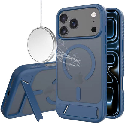 Phone Case for Apple iPhone 17 Pro Matte Magnetic Metal Kickstand Shockproof Grip Anti Slip Durable Protective Heavy Duty Hybrid Cover Royal blue