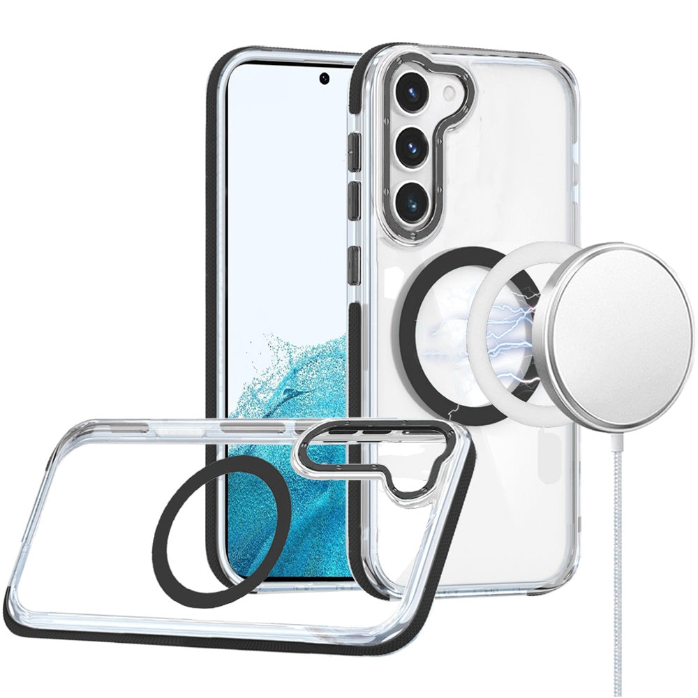 For Samsung Galaxy S22 Transparent back with Colorful Frame Strong Magnetic Circle [Compatible with Magsafe] Shockproof Case Cover