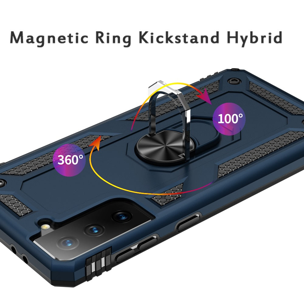 Phone Case for Samsung Galaxy S22+ /S22 Plus Rotatable Ring Stand Shockproof Hybrid Armor Anti Slip Heavy Duty Fit Magnetic Car Mount Durable Grip Cover Blue