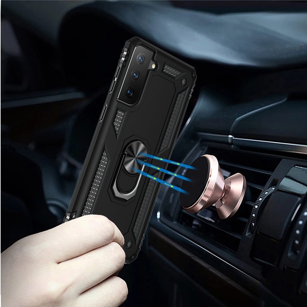 For Samsung Galaxy S21 Fan Edition / S21 FE Hybrid Shockproof Durable 360 Degree Rotatable Ring Stand Holder Kickstand Fit Magnetic Car Mount Case Cover Blue