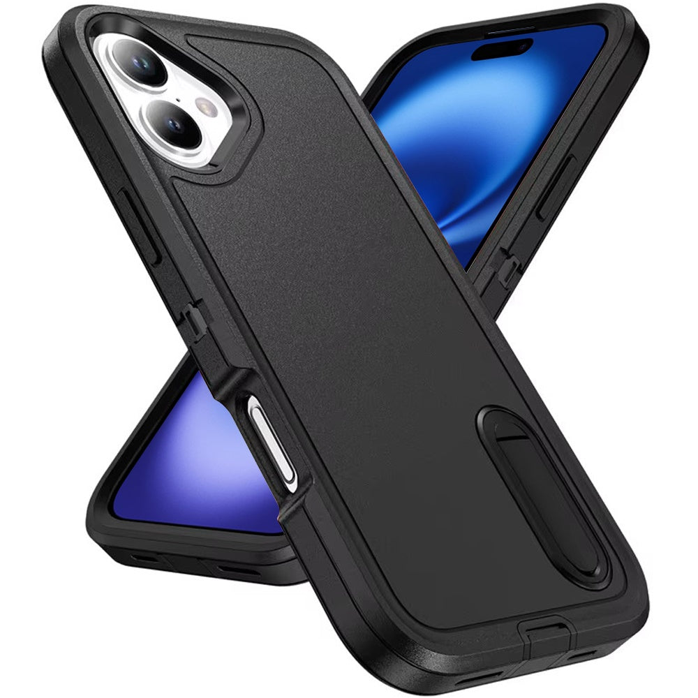 For Apple iPhone 17 Hybrid 3 Layers Hard 3in1 Shockproof with Kickstand Heavy Duty Hard TPU Rubber Anti-Drop Case Cover
