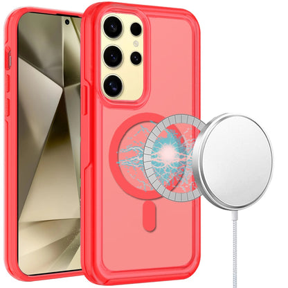 For Samsung Galaxy S24 Slim & Durable Compatible with MagSafe Hybrid Shockproof Glossy Oil Protective Dual Layer TPU + PC Case Cover Red