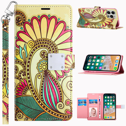 For Samsung Galaxy S24+ Plus Wallet Card Holder Magnetic Closure Shock Protection Lanyard Strap Secure Storage Design Case Cover Antique Flower