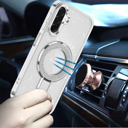 Phone Case for Samsung Galaxy A17 5G Colofull Transparent Glitter Magnetic Ring Stand Shockproof Rotating Grip Protective Hybrid Durable Cover
