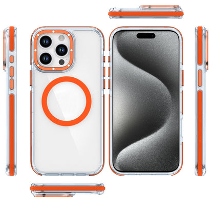 For Apple iPhone 16 Plus (6.7") Transparent back with Colorful Frame Strong Magnetic Circle [Compatible with Magsafe] Shockproof Case Cover Clear Orange